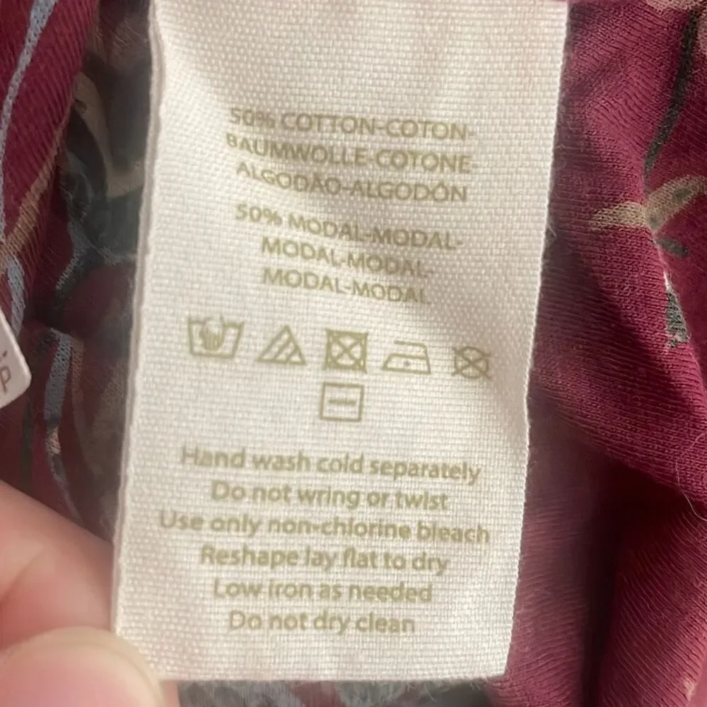 Free People Burgundy Floral Print Open Draped Back Long Sleeve Top S - Picture 10 of 10